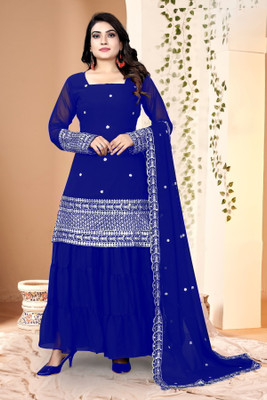 Fashion Files Embroidered Kurta, Palazzo & Dupatta Set