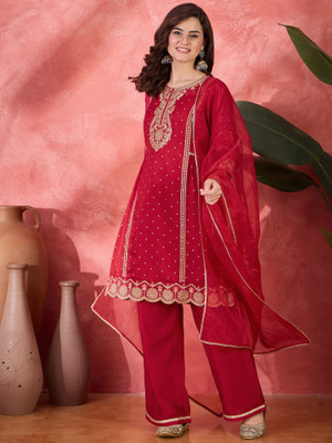 Sangria Embroidered Kurta, Trouser/Pant & Dupatta Set