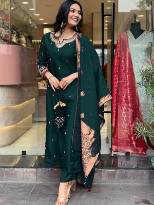 Radhe Fashion Embroidered Kurta, Trouser/Pant & Dupatta Set