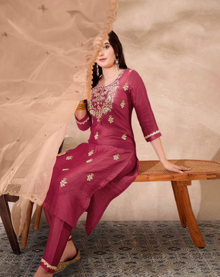 Tasrika Embroidered Kurta, Trouser/Pant & Dupatta Set