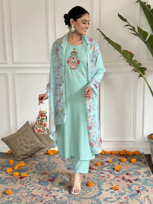 JAPNAAM Embroidered Kurta, Trouser/Pant & Dupatta Set