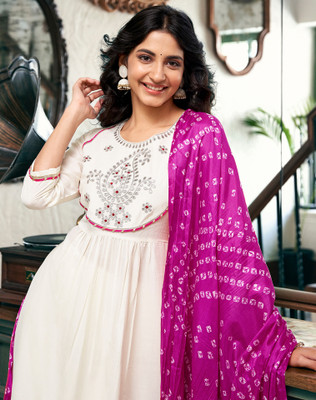 Tasrika Embellished, Embroidered Anarkali Kurta, Bottom & Dupatta Set