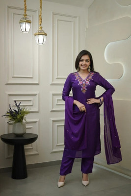 Feelon Embroidered Kurta, Trouser/Pant & Dupatta Set