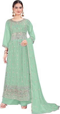 MUMAL Embroidered Kurta, Palazzo & Dupatta Set