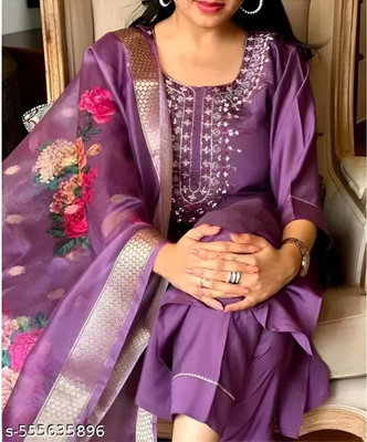 Nikhat Fashion Embroidered Kurta, Trouser/Pant & Dupatta Set