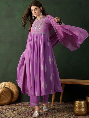 Sangria Embroidered Anarkali Kurta, Bottom & Dupatta Set