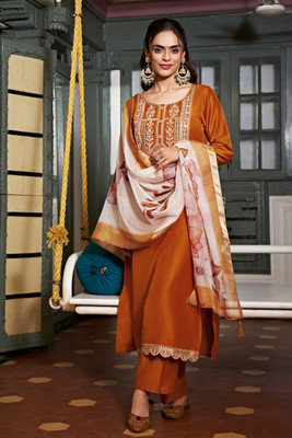 Tasrika Embroidered, Printed Kurta, Trouser/Pant & Dupatta Set