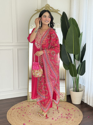 Vocks Embroidered Kurta, Trouser/Pant & Dupatta Set