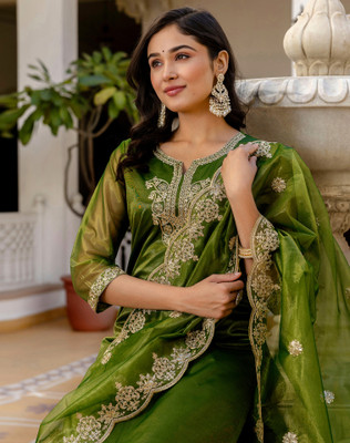 Tasrika Embellished, Embroidered Kurta, Salwar & Dupatta Set