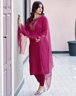 LifeSky Solid Kurta, Salwar & Dupatta Set