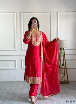 Krishna Apparels Embroidered Kurta, Trouser/Pant & Dupatta Set