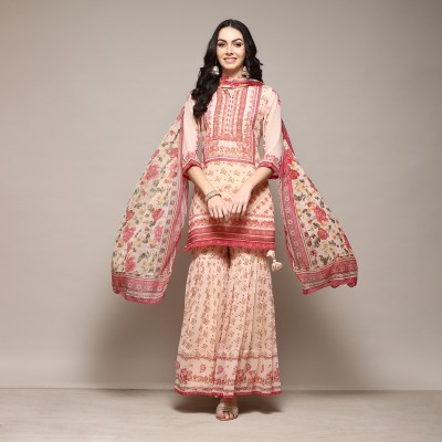 BIBA Floral Print Kurta, Sharara & Dupatta Set