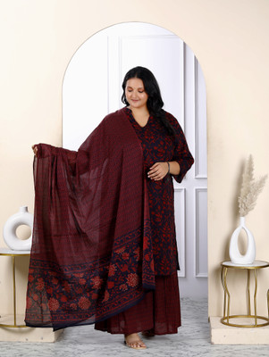 MIRAVAN Floral Print Kurta, Sharara & Dupatta Set