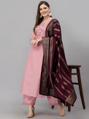 CLAVINET Embroidered Kurta, Trouser/Pant & Dupatta Set