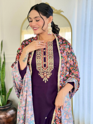 Fabrion Embroidered Kurta, Salwar & Dupatta Set