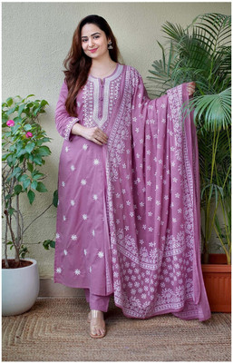 G Bluxe Embroidered Kurta, Trouser/Pant & Dupatta Set