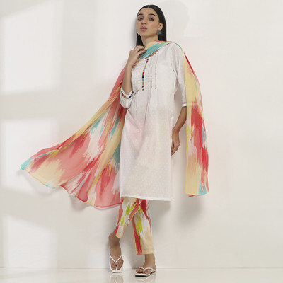RANGRITI Solid Kurta, Trouser/Pant & Dupatta Set