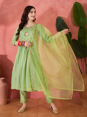 Sangria Embroidered Kurta, Trouser/Pant & Dupatta Set
