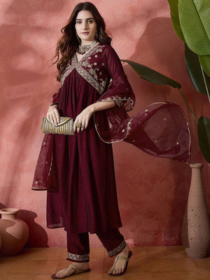 Sangria Self Design Anarkali Kurta, Bottom & Dupatta Set