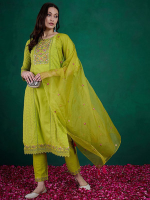 Sangria Embroidered Kurta, Trouser/Pant & Dupatta Set