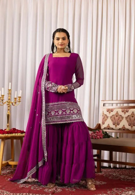 Gelanifashion Women Kurti Sharara Attached Dupatta Set
