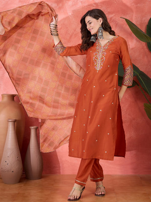 Sangria Embroidered Kurta, Trouser/Pant & Dupatta Set