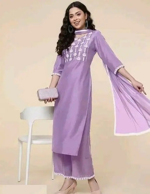 vajiba Embroidered Kurta, Palazzo & Dupatta Set