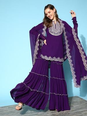 KETMORS ENTERPRISES Embroidered Kurta, Sharara & Dupatta Set