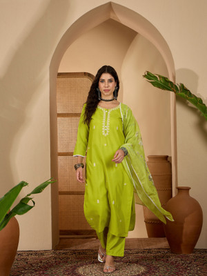 Sangria Embroidered Kurta, Trouser/Pant & Dupatta Set