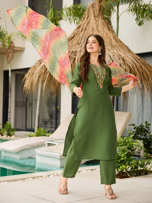 DM MART Embroidered Kurta, Trouser/Pant & Dupatta Set