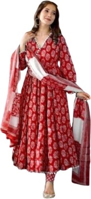 PAL CREATION Polka Print Anarkali Kurta, Bottom & Dupatta Set