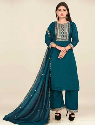 Harshiv Creation Embroidered Kurta, Palazzo & Dupatta Set