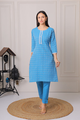 ETHNIQU Women Solid A-line Kurta(Blue)