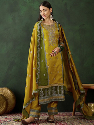 Sangria Embroidered Kurta, Trouser/Pant & Dupatta Set