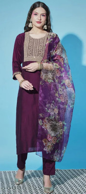 DHAAGA Embroidered Kurta, Trouser/Pant & Dupatta Set
