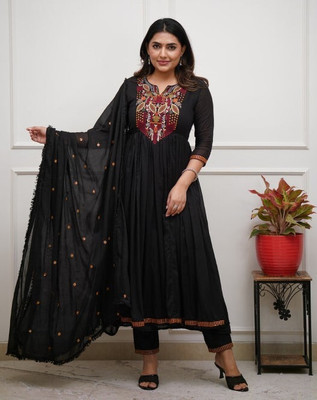 Krisio Embroidered Anarkali Kurta, Bottom & Dupatta Set
