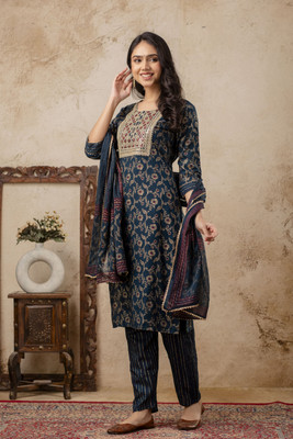 River of cloth Embroidered Kurta, Trouser/Pant & Dupatta Set