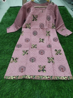 Manila creations Women Embroidered A-line Kurta(Pink)
