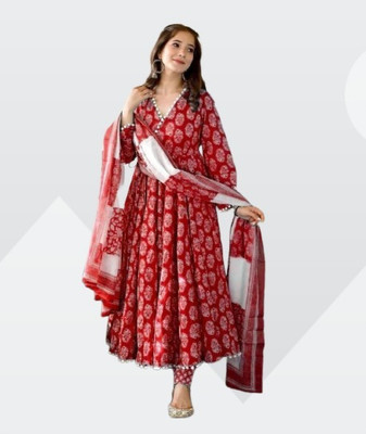 Lali Creation Floral Print Anarkali Kurta, Bottom & Dupatta Set