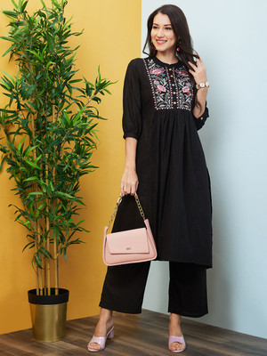 Globus Embroidered Kurta, Trouser/Pant & Dupatta Set
