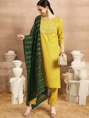 ORRIYA Self Design Kurta, Trouser/Pant & Dupatta Set