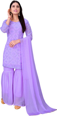 RAHIL ART Embellished Kurta, Sharara & Dupatta Set