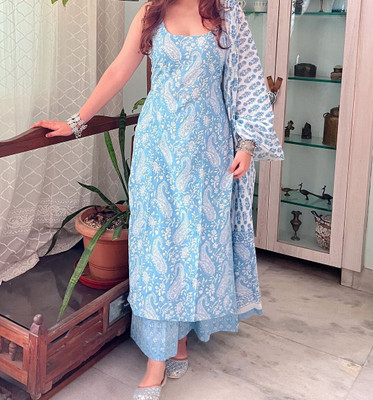 MANIEXPORTS Printed Kurta, Palazzo & Dupatta Set