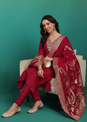 DSK Studio Embroidered Kurta, Trouser/Pant & Dupatta Set
