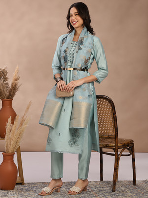 FABMORA Embroidered Kurta, Trouser/Pant & Dupatta Set
