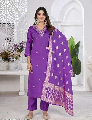 Rudra Enterprise Embroidered Kurta, Trouser/Pant & Dupatta Set