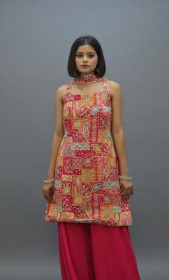 V by Vanya Embroidered, Printed Kurta, Palazzo & Dupatta Set