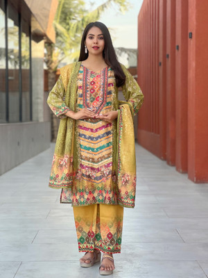 HOUSE OF COMMON Printed Kurta, Palazzo & Dupatta Set