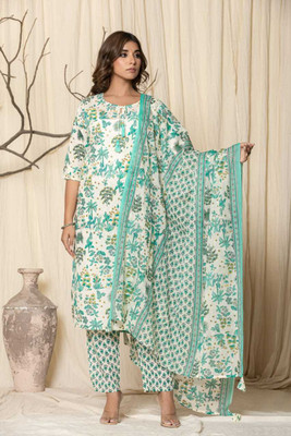 IONACREATION Floral Print Kurta, Churidar & Dupatta Set