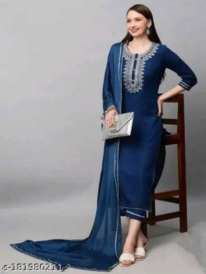Marmika Fab Embroidered Kurta, Trouser/Pant & Dupatta Set